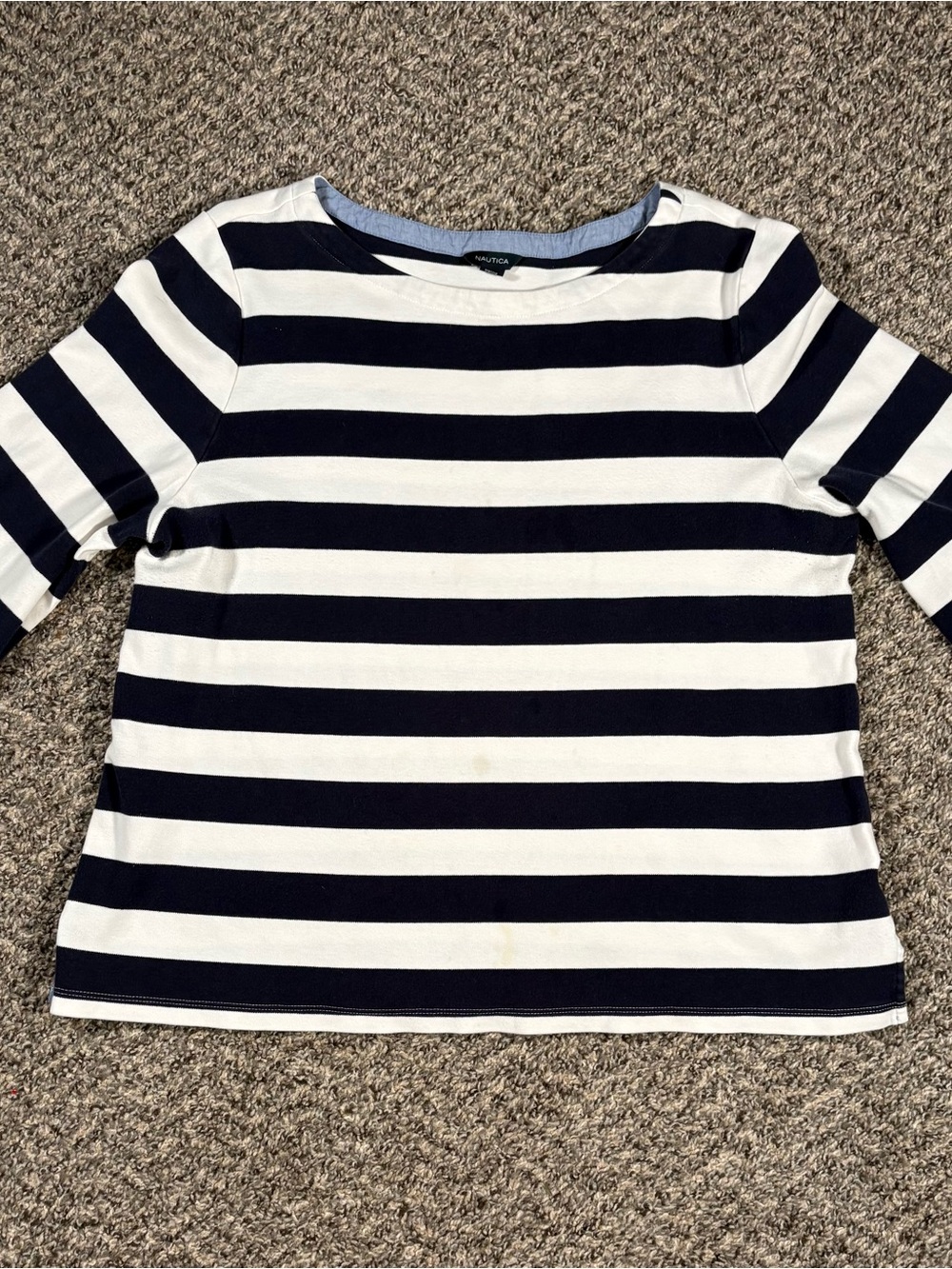 Nautica Navy & White Striped Long Sleeve Tee